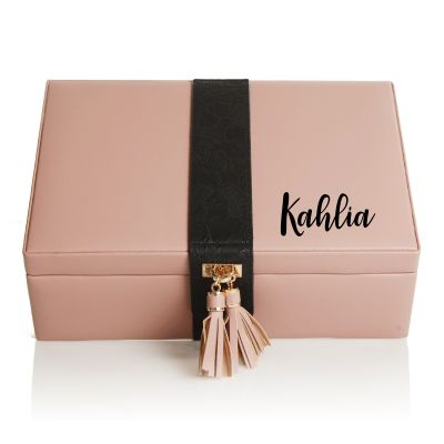 Personalised Deluxe Nude Leather Jewellery Box - Text Style 1