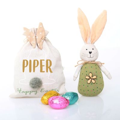 Personalised Draw String Easter Bag and Jess Rabbit Gift Pack