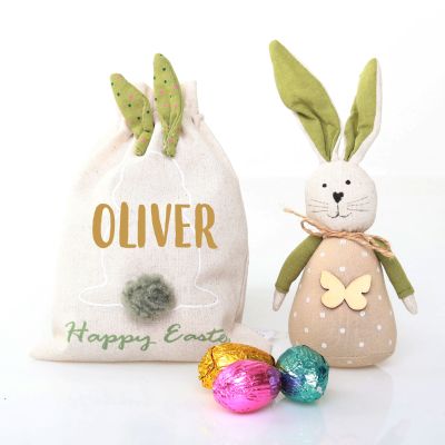 Personalised Draw String Easter Bag and Joey Rabbit Gift Pack