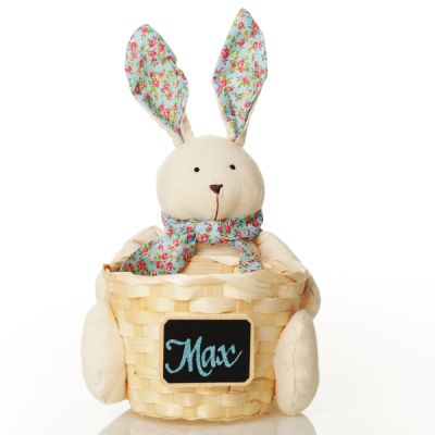 Personalised Woven Easter Basket with Calico Bunny