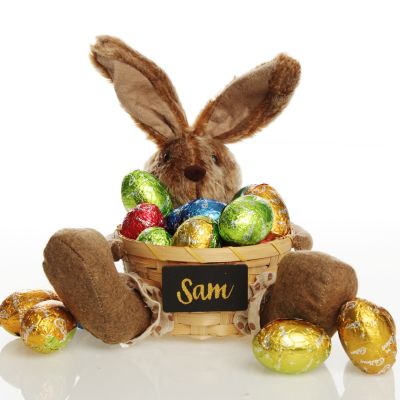 Personalised Woven Easter Basket with Brown Plush Bunny