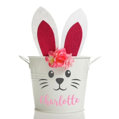 Personalised Easter Hamper Bucket - Glitter Bunny Ears
