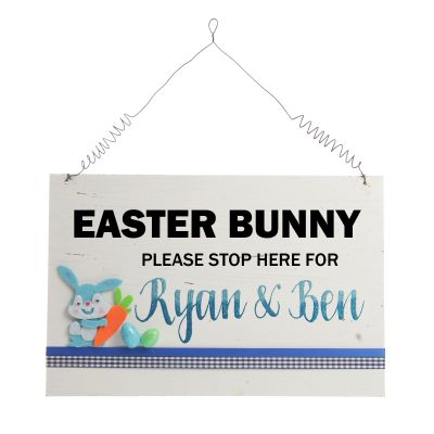 Personalised Blue Easter Bunny Please Stop Here Easter Plaque