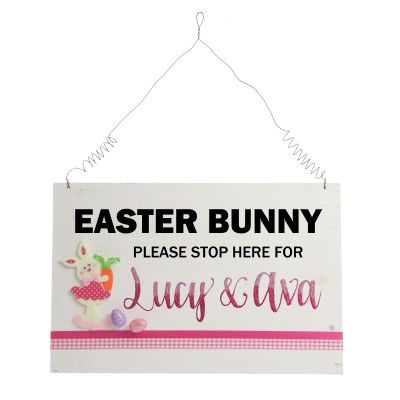 Personalised Pink Easter Bunny Please Stop Here Easter Plaque
