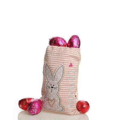 Personalised Easter Pink Striped Bag with Bunny Design