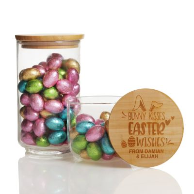 Personalised Easter Treat Jar with Wooden Lid - Bunny Kisses