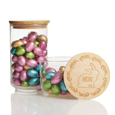Personalised Easter Treat Jar with Wooden Lid - Bunny Wreath