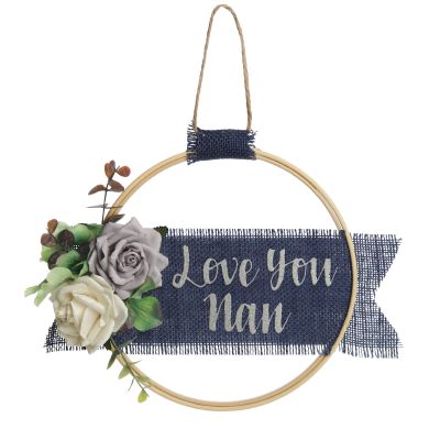 Personalised Midnight Blue Small Floral Embroidery Hoop Wreath