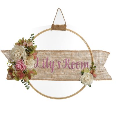 Personalised Pretty Pink Large Floral Embroidery Hoop Wreath