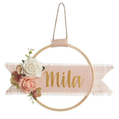 Personalised Pretty Pink Small Floral Embroidery Hoop Wreath
