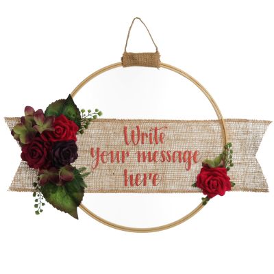 Personalised Ruby Red Large Floral Embroidery Hoop Wreath
