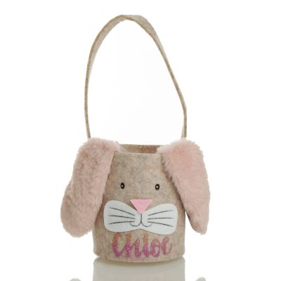 Personalised Felt Treat Basket with Pink Fluffy Bunny Ears