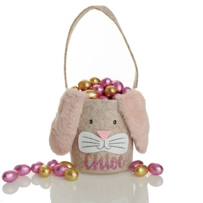 Personalised Felt Treat Basket with Pink Fluffy Bunny Ears