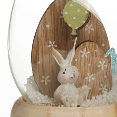 Personalised Glass Easter Egg Cloche with Bunny Inside and Wood Base