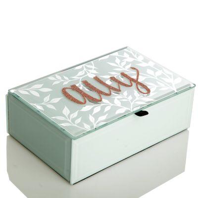 Personalised White Glass Jewellery Box with Leaf Design