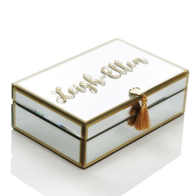 Personalised Glass Mirror Jewellery Box with Gold Tassel - side detail