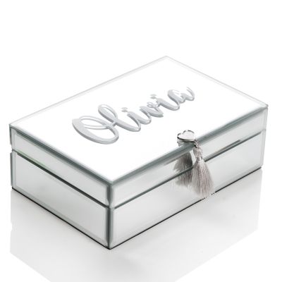Personalised Glass Mirror Jewellery Box with Silver Tassel