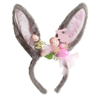Personalised Grey Fluffy Bunny Ears Easter Headband
