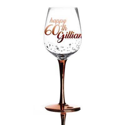 Personalised Happy 60th Birthday Wine Glass - Script Font