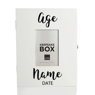 Personalised Any Age White Keepsake Box with Photo Frame