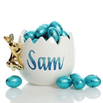 Personalised Large Cracked Easter Egg Treat Bowl with Gold Bunny