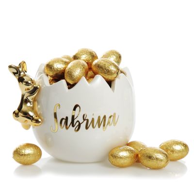 Personalised Large Cracked Easter Egg Treat Bowl with Gold Bunny