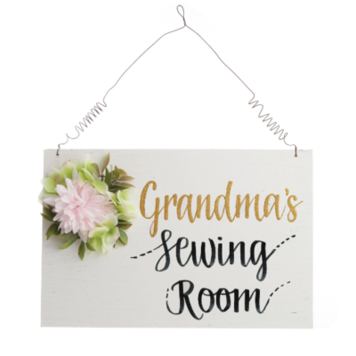 Personalised Large Grandma's Sewing Room Plaque - pictured with Gold Glitter