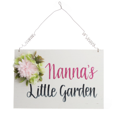 Personalised Large Nanna's Little Garden Plaque - pictured with Hot Pink glitter