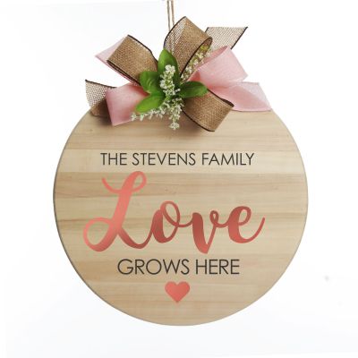 Personalised Large Round Wood Plaque - Our Family Grows Here