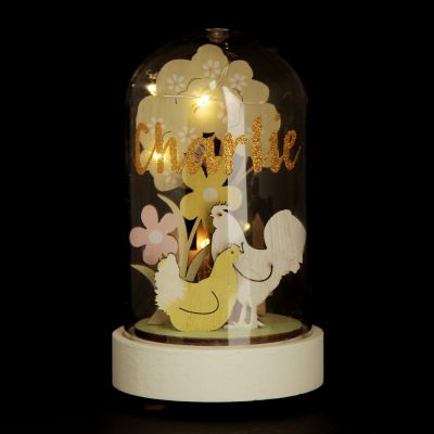 Personalised LED Light Up Glass Cloche Easter Ornament with Chicks