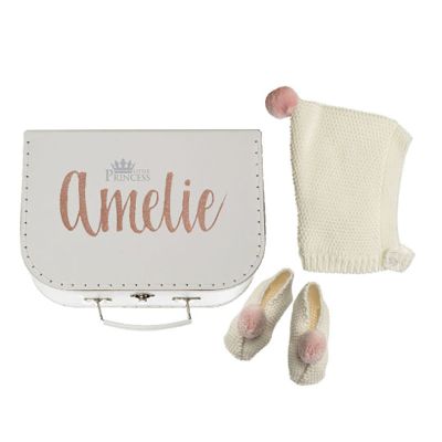 Personalised Little Princess Baby Girl Bootie and Beanie Gift Hamper