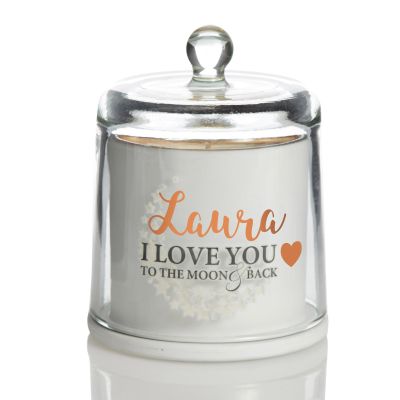 Personalised Love You To The Moon and Back White Soy Candle with Glass Cloche