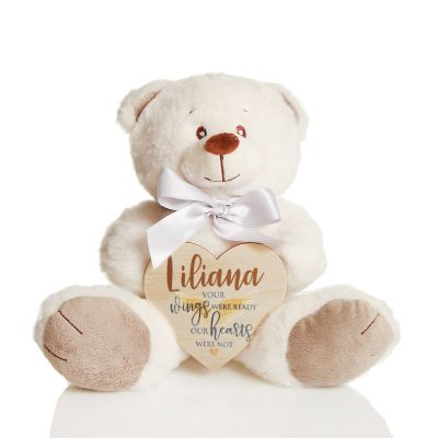 Personalised White Bear with Your Wings Were Ready Timber Heart