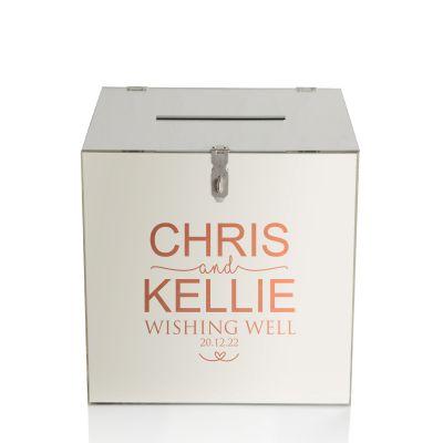 Personalised Mirror Acrylic Wedding Wishing Well Box - Design 2 in Gold