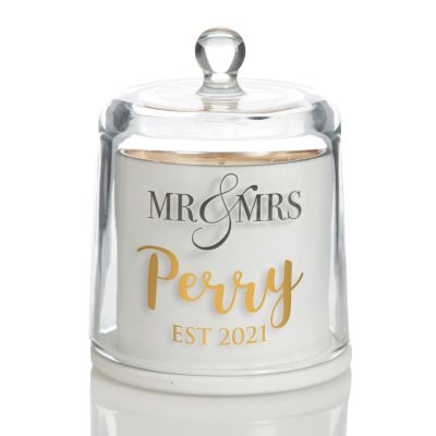 Personalised Mr & Mrs White Soy Candle with Glass Cloche