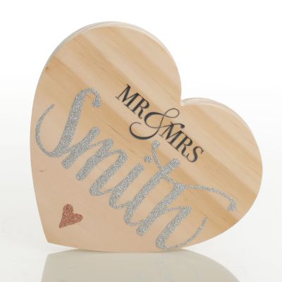 Personalised Mr and Mrs Wood Heart Block Plaque