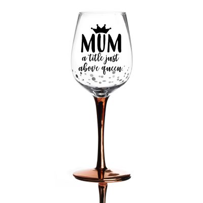 Personalised Rose Gold Title Above Queen Wine Glass