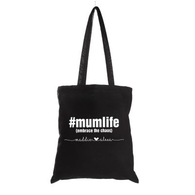 Personalised Mum Life Calico Tote Bag - Black