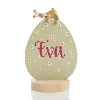Personalised Olive Easter Egg Ornament with Bunny Figurine