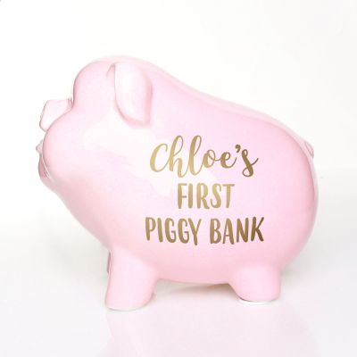 Personalised Pale Pink Sitting Piggy Bank