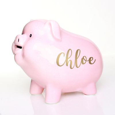 Personalised Pale Pink Sitting Piggy Bank