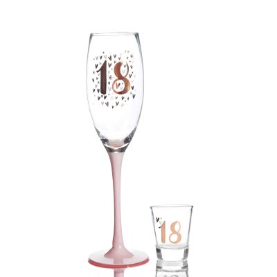 Personalised Pastel Iridescent 18th Champagne Flute and Shot Set