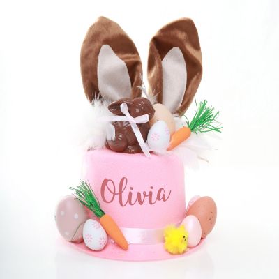 Personalised Pink Chocolate Bunny Ears Top Hat