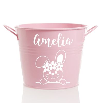 Personalised Easter Hamper Bucket - Bunny with Flowers