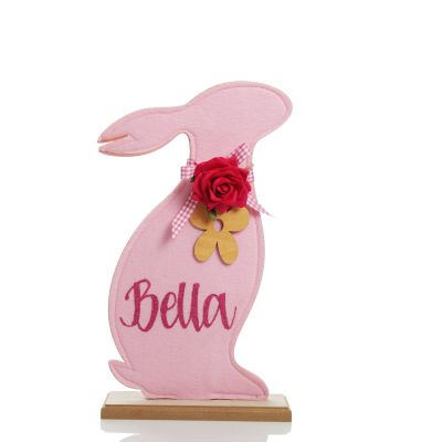 Personalised Pink Felt Bunny Ornament (bunny facing right)