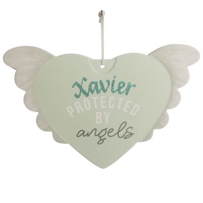 Personalised Protected by Angels Mint Wooden Heart Plaque