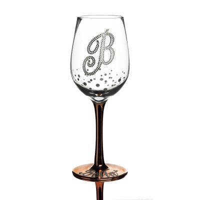  Personalised Rose Gold with Bling Letter Monogram Wine Glass