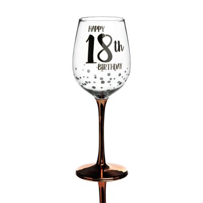 Personalised Rose Gold Happy 18th Birthday Wine Glass 