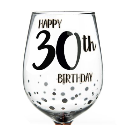Personalised Rose Gold Happy 30th Birthday Wine Glass