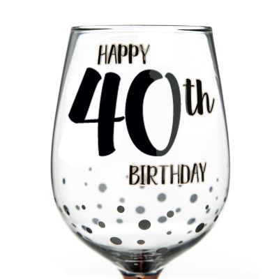 Personalised Rose Gold Happy 40th Birthday Wine Glass